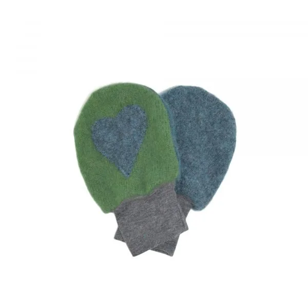 Upcycled Cashmere Baby Mittens in Deep Sea Greens