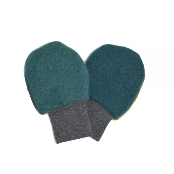 Upcycled Cashmere Baby Mittens in Deep Sea Greens - Image 2