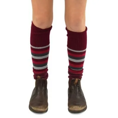 Little Leg Warmers in Burgundy and Grey Stripes