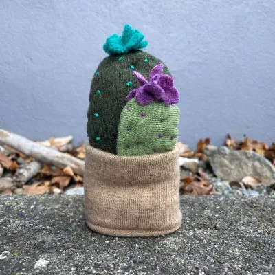 Upcycled Sweater Cacti in Turquoise and Purple